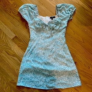 Postcard from Paris Sage Floral Print Puff Sleeve Mini Dress XS